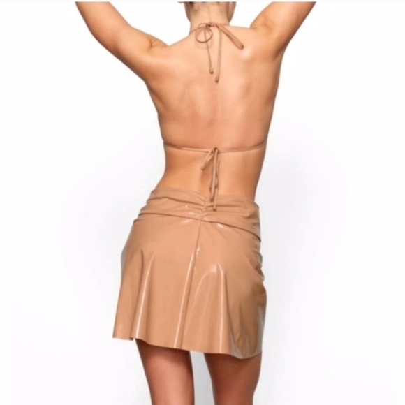 SKIMS NWT Ochre Faux Leather Textured Bikini Story Sarong Mini Skirt Size XL - Picture 7 of 7